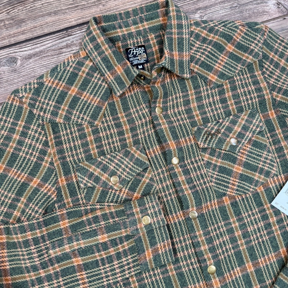 Prps Mens Green Multi Plaid Western Flannel Snap‎ Shirt Size Medium NEW